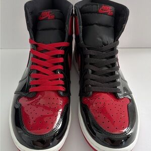 Nike Air Jordan Men's Black and Red patent leather Sneakers Size 12